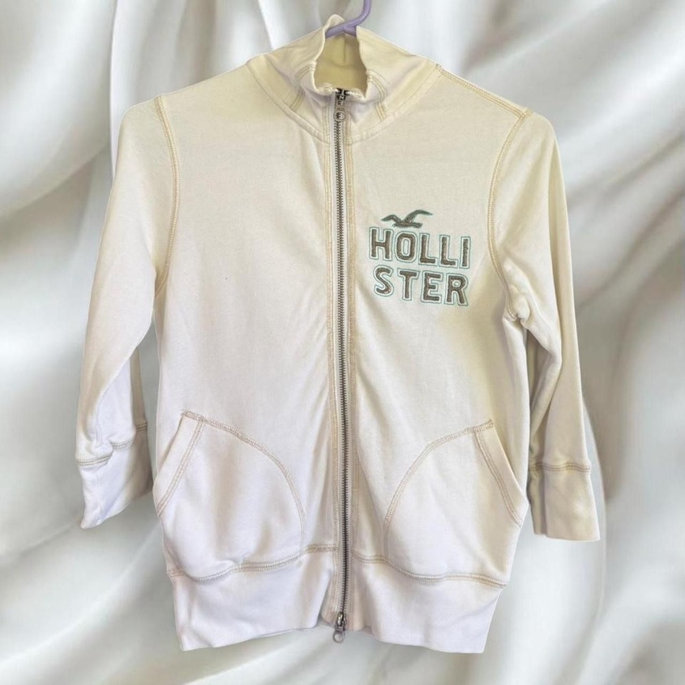 Y2K vintage Hollister white and teal graphic‎ zip-up jacket